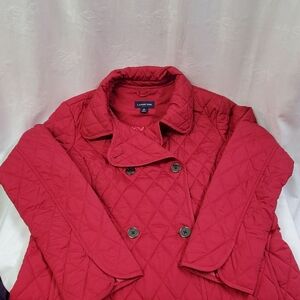 Lands' End Women's Red Lightweight Quilted Double Breasted Jacket Medium